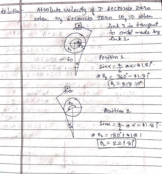 solutions p 08 || Absolute velocity of D becomes zero when wobeconies zero. w, to when r edlink 3 is tangent Vasa s to croce