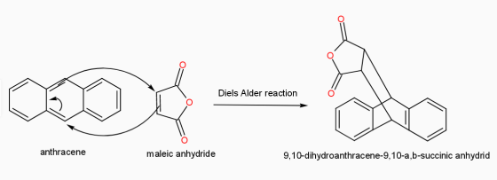 Diels Alder reaction anthracene maleic anhydride 9,10-dihydroanthracene-9,10-a,b-succinic anhydrid
