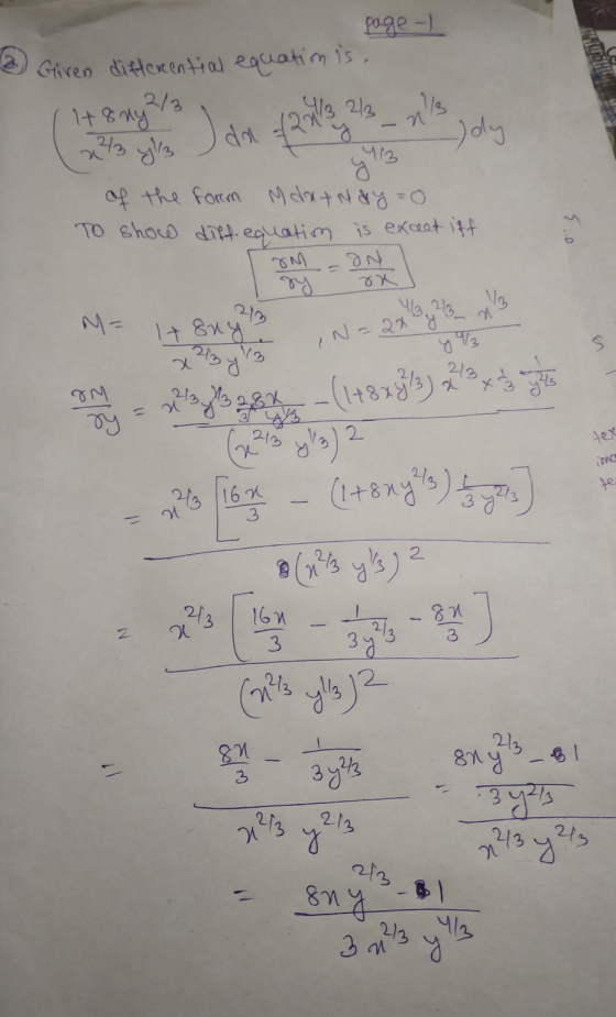 роде -) differential equatim is, Giren ( lt8nys (6 24 4 Jan 2018 - ns dy so of the form Mdatnay zo To show diff.equation is