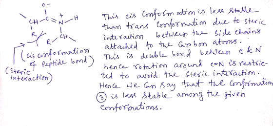 CH- CH - Zt ne RCH (cis conformation (Steri of Peptide bond) This cis conformation is less stable than trans conformation due