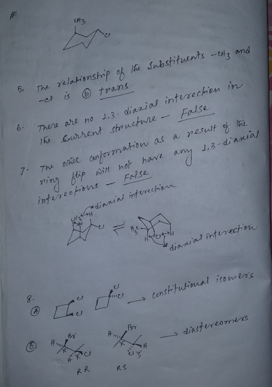 # UN 3 5. The relationship of the Substituents - CH2 and -d is trans in 1 6. There are There are no 1,3-dioxial interection t
