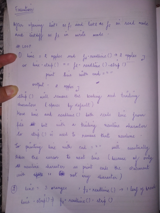 Execution in read mode and lista as write made After opening lists as as fi list diff as f dia and in # Loop line. & apples O