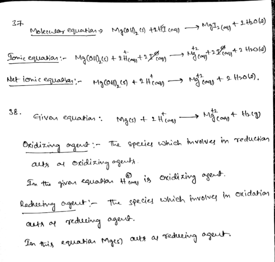 37 Molecular equation = MgCOM, (s) +2H I coas Mg Izcoast24 ont 2 Tonie equation :- Mg Cond.107 + 2 tice to play -- Moj e 2 Le