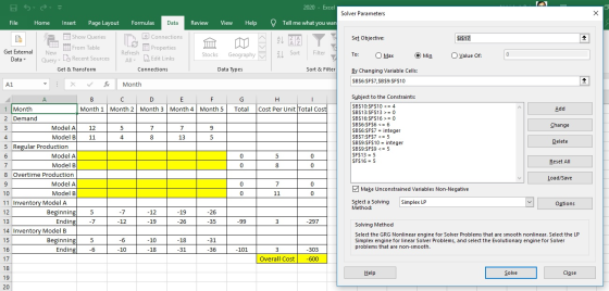 2020 - Excel ES File Home Solver Parameters Insert Page Layout Formulas Data Review View Help Tell me what you wan Set Object