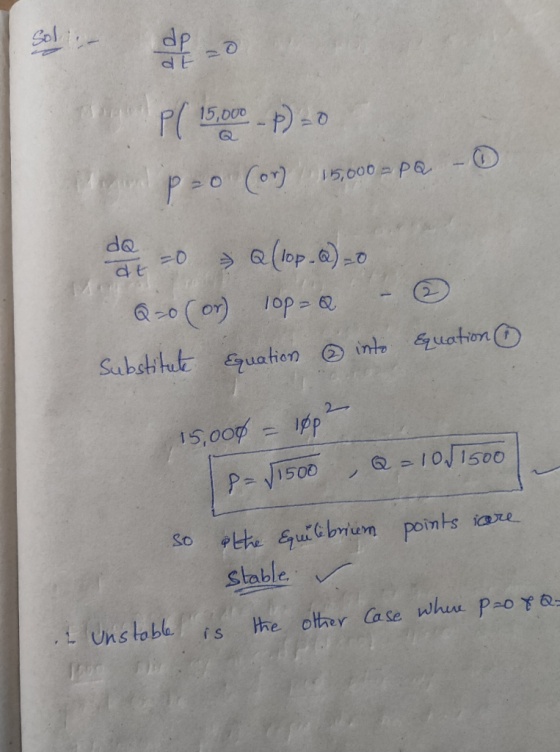 dp 15,D00 wvP Cor) 15,000 Pa do Substituk Equation into uotion 2 15,0op 101500 PV1500 Pthe uitbrun points stable ire the othe