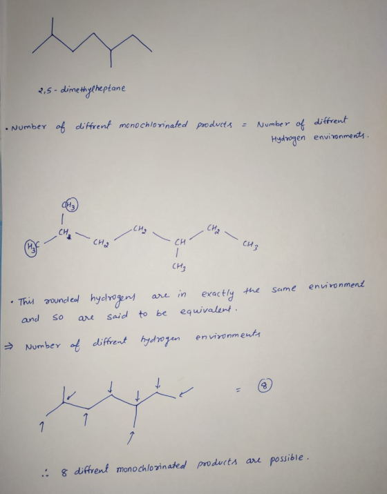 dimethytheptane 3,5- Number of diffrent mono chloninated products Number of diffrent Hydgen envi onments Диз сн, CHS CH CH 3