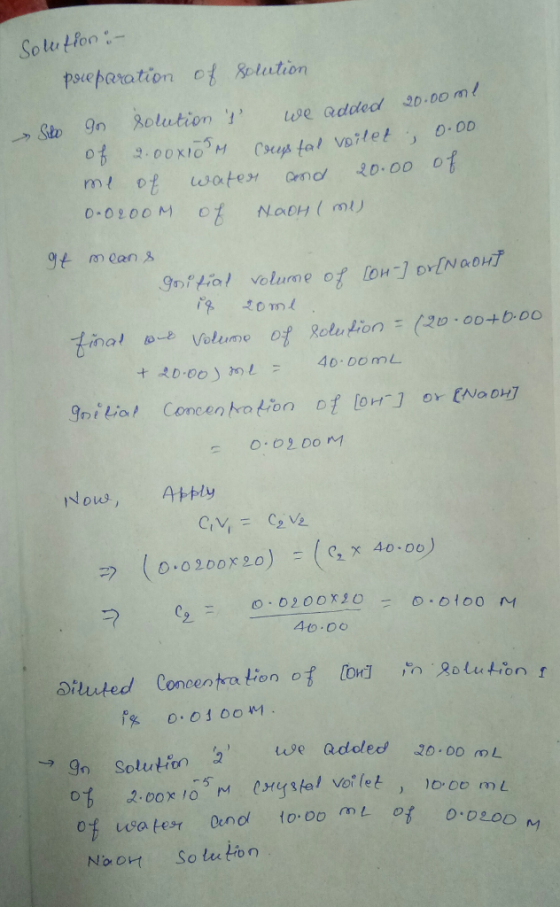 pseperation of Sclatior Sto gn 8olutiont, we added so .00ml C9uu VD/ mt v 9t mean な 支OTnl Now, Abply ( 0 . 0 200x2.0) -(c2 x