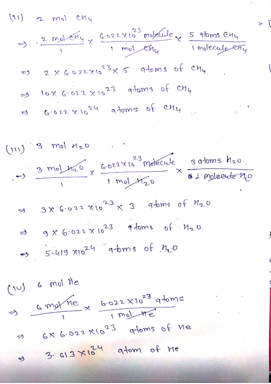 > 1 23 (11) 2 mol enu ..2 motanu x 6.022x10 molecule a 5 atoms enu mol thy I molecule only = 2x6:022410 23x5 atoms of chy . -