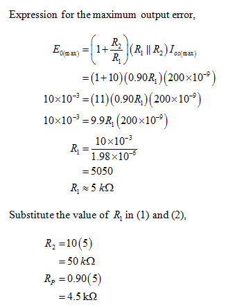 Expression for the maximum output error, E,sax) ร์ 1+ (R, llR2)1.ssax) -1+10) (0.90R) (200x109 10x10-3-(11) (0.90R) (200x10-9