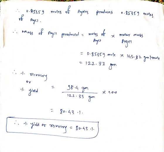 : 0.85359 moles of Angeles proches 0.85359 moles of Ages i mass of ager meelneed a moles of x moler mass Ager Agen = 0.85359.