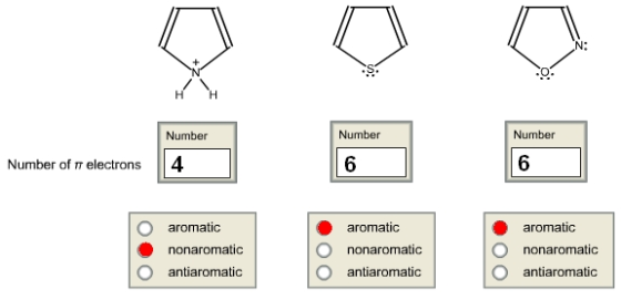N: НН Number Number Number Number of п electrons 14 6 6 O aromatic aromatic aromatic O nonaromatic O antiaromatic nonaromatic