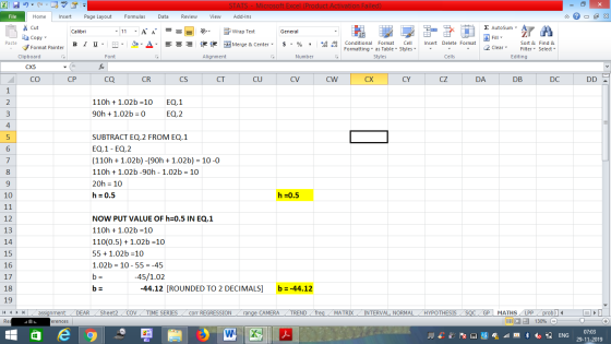 STATS - Microsoft Excel (Product Activation Failed) Add-Ins View - 2x Σ AutoSum : A Dr General Es Merge & Center $ % , Wrap