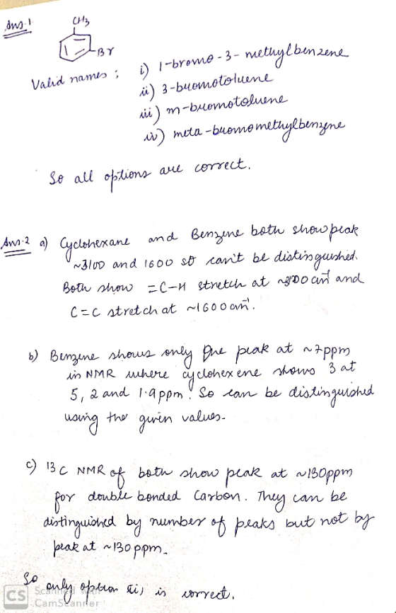 dng OBY urlbenzene Valid namis; i) 1-bromo-3-methylben ü) 3-buomotoluene vii) m-bromotoluene iv) meta -buonomethylbenzene So