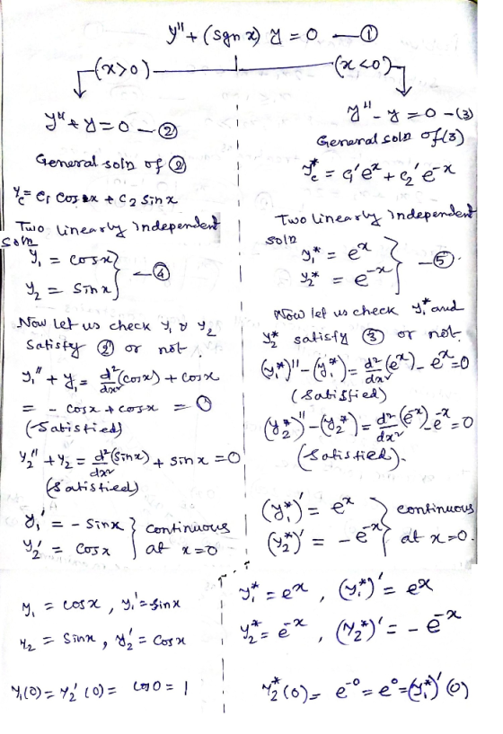 - y+(sgn a) A = 0 – 0 -fx>0) (<037 General sold of43) the cexteséx Peneral sols of Treer cos ax + Ca sinx Two linearly ind