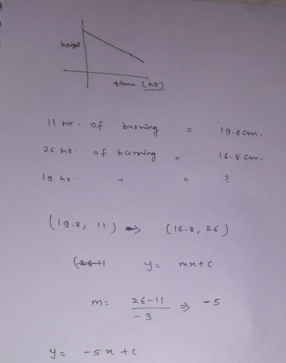 height time chay 11 m. of burning 19.8cm. = = 26 ho. of burning 16.8cm. 1g hr. (19.8, 1) ) (16.826) (2611 y marc ma m= 26-11