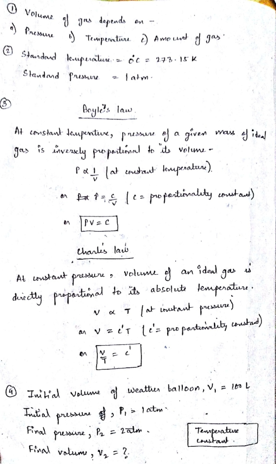 Volume of gras do © Pressure 6) Temperature i) Amount of gas. Steundand temperature, a oC = 273.15K Standard Pressure a 1 atm