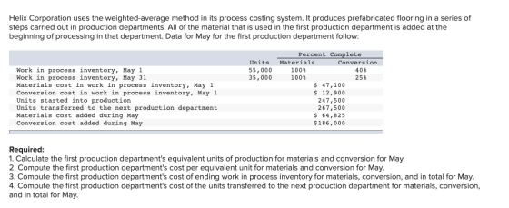 Helix Corporation uses the weighted average method in its process costing system. It produces prefabricated flooring in a ser