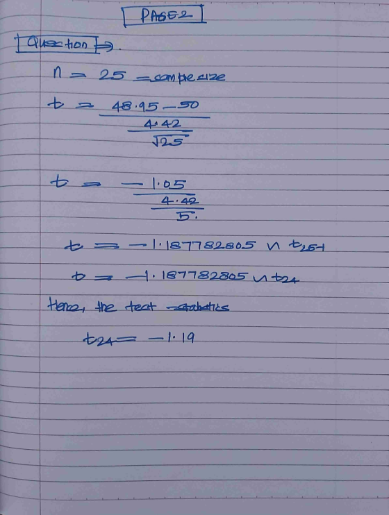 PAGE 2 Question . 25 som ble size 48.95-50 4142 125 1.05 4.42 1.187782805 n t254 . 187782805 utst Hence, the teat-tahatics t2