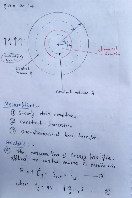 given as → 6 SL chemical Reacton Comtal vslume g ControL volune A Ssumpti- ① Steady state cond lions One- dimenximd heat tran