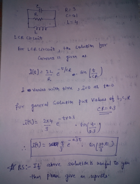 9 R=3 R w L= 4 กาว L LCR Circuit for Ler circuit J Current is the solution for given as. sin ilt) = 24 -tler 1 - R i o varies