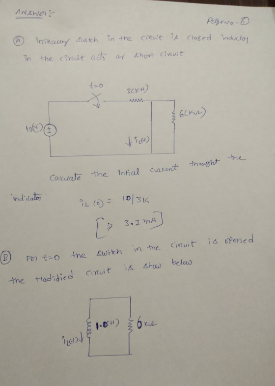 ANSWen Pesearo-D CIVcuit i Closed nducto A inihaw Sitch in the in the cirwit ads ar hort civcuit 2CK#) 6C tne Intial cuarent
