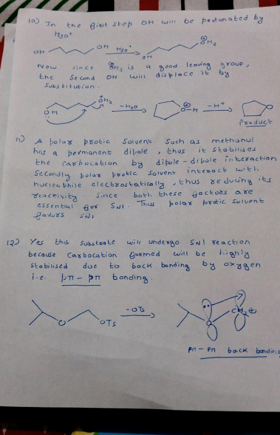 lo) 丁 YOUP Now since the hc e Cond OH w displace i Substitution ナ он Pso duck A pola psotic Solvent Such as methanut as a per