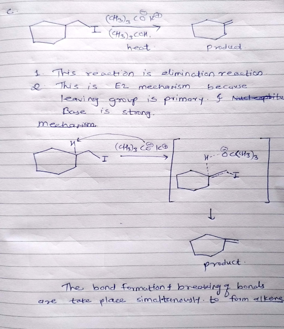 (CH3)2 810 I (CH3)2COM. heat Prodread 1. 2. This reaction is elimination reaction This is E2 mechanism because leaving group