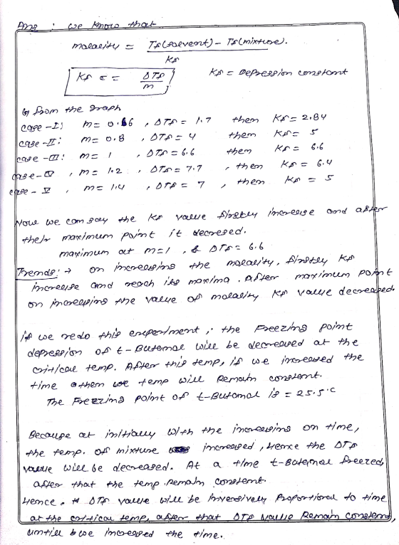 Aழ___(92_one the molality e TCSolveort) - Ts (mixtese. . . 1 ks c = 0TE , Szeg Kha Depression constant o from the graph . cas