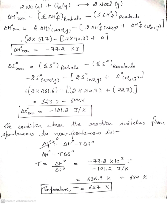 > 2 Nocl xxn 2 No (g) + Calg) (g) Дне, (corporadocks - (Ford) Reoretanda az orfcNocd.g) - ( 2oHfCNO,g? -[QOHE No,g? + oH fcc