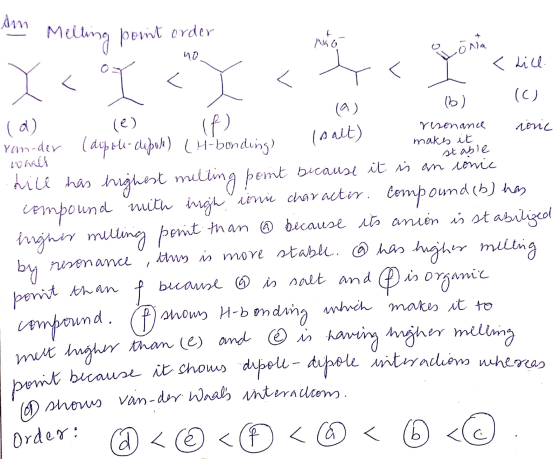 Am Melling port order - no ionic resonance makes it - stable Mo o onia I < T < ✓ < TCL < will b) (6) (0) (0) (f) yam-der (dip