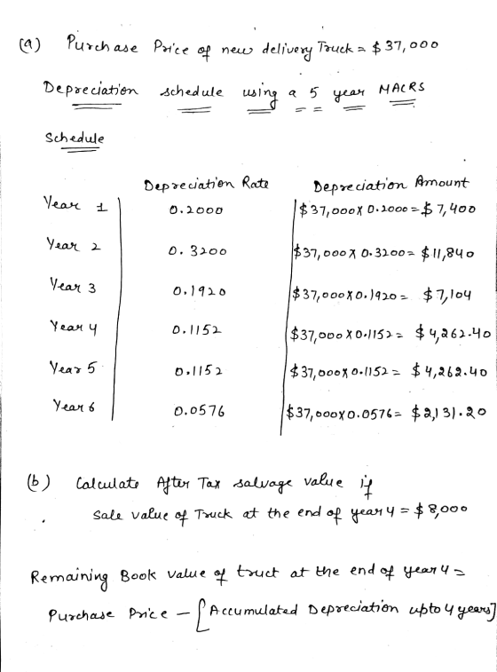 @ Purchase Potice of new delivery Touck = $37,000 Depreciation schedule using a 5 year MACKS Schedule Rate Year Depreciation