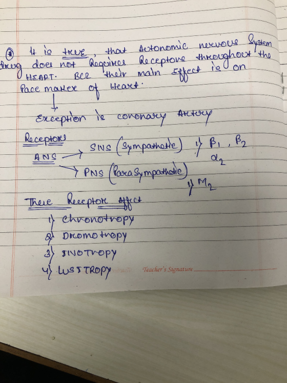 It is true that autonomic nervous system drug does not requires Receptore throughout the HEART Ber their main Istect Effect i