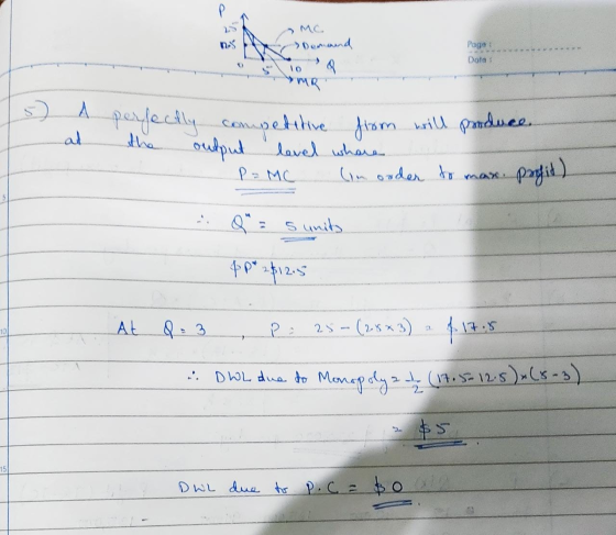 P 25 nos Page : Mc Demand 9 Dola 10 YMR 5) A perfectly competitive from output ad will produce. level whore P- MC (in order t