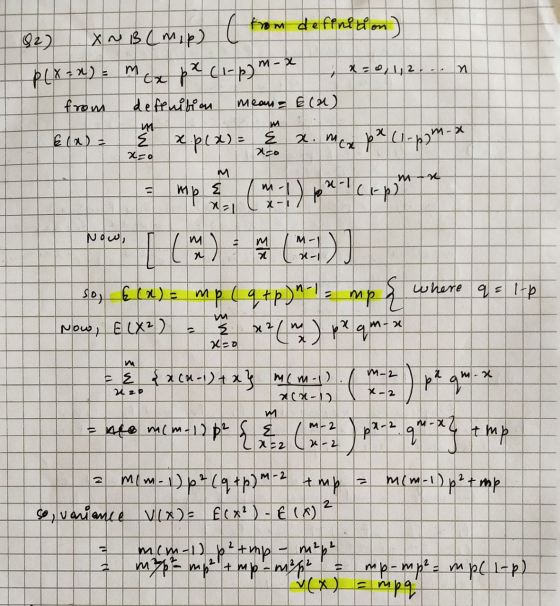 from definition 922 LXNBCmie) 2 a 12 an pix=n) = m pa di-pm-x from m defenition mean = E(0) - E x p(x)= E a.m x=0 Ela) = px (