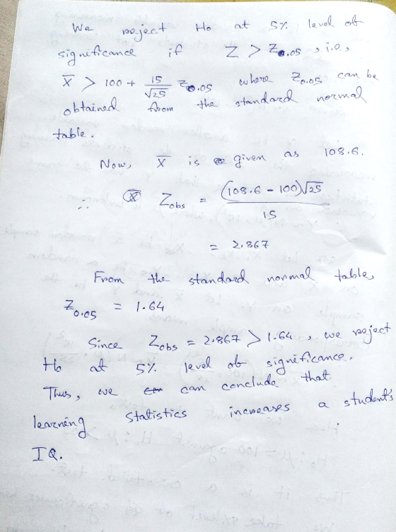 V25 We woject Ho at St. level of significance if z > Zaos sie X > 100+ 15 Zoos where Zoos ca obtained from the standard norma