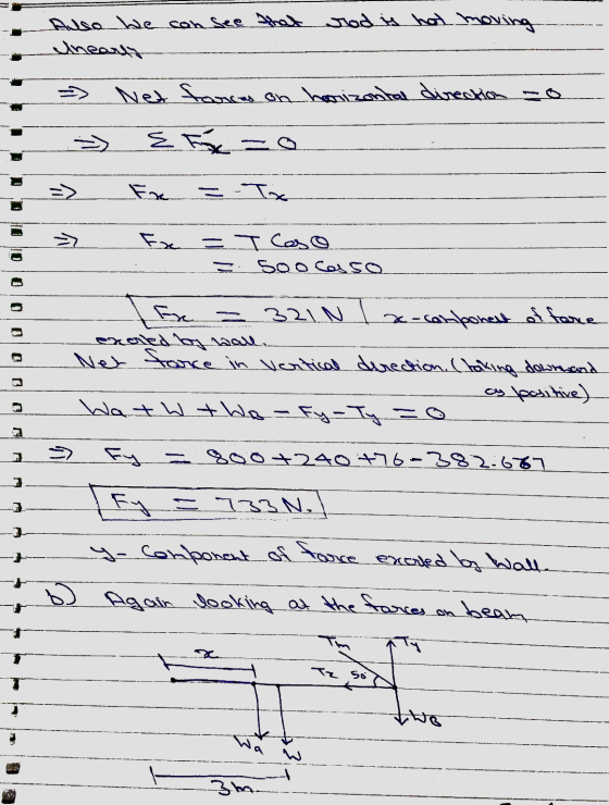 Also we can see that Jod is hat moving Unearly Wer force on horizontal direction =O EES x =-Tx DI fx 01 ST Ceso soocesso Ex 3