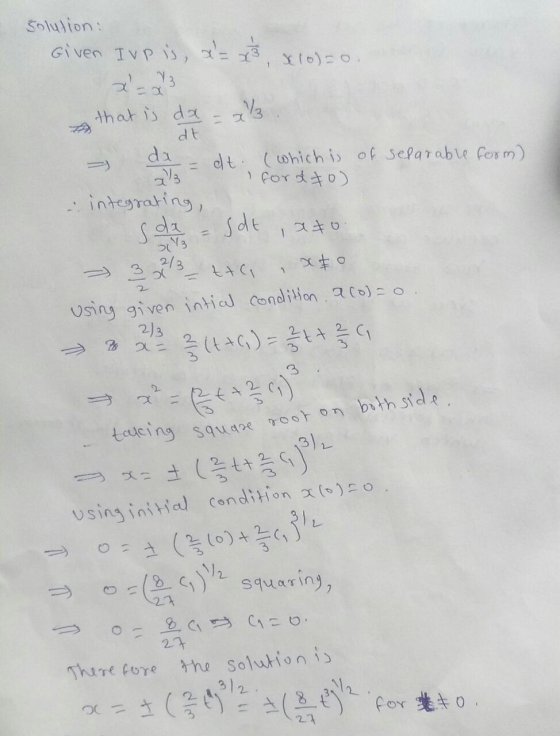 solution: giver Ivpis, x= x3 & 10)20. de that is da = ab - dt. (which is of separable form) forato) integrating, Sdt, ato 323