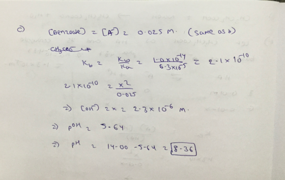 CA 2 0.025 M CSame as b Ceenzode Kw 2-1x10 fo K 2 2 6-3x165 40 21R1610 fod O-025 Con 2x 2 2-3x 10 M. pon pH 14-00-5- 8-36