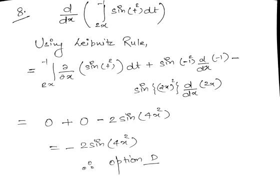 . zo ex Bit a species de) Using Leibnitz Rule, = 12 (slucks) dx + sign 6- 12 (1) ex son causes (24) = 0 +0 - 250 (40) --23