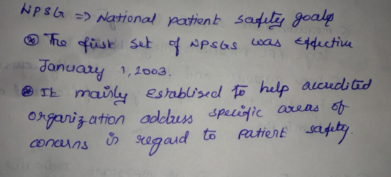 - NPSG = National patient safete goale The fusk set of wpsGs was Effective January 1, 2003. no B Ib mairly establised to help