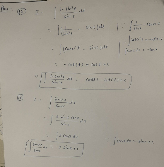 Aus 1-sin3t dt (15 T sint = Coseca sint) at sinx =-cetate sint ) at ſcosecs (sinadx = -corx - Cot (t) & cast to -) U 1-sin3