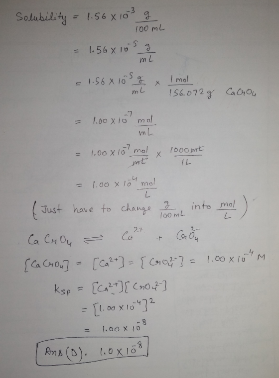Solubility = 1.56 x 103 g 100mL = 1.56 x 105 g m2 ml mL - 1.56x105 g x 1 mol 156.072 g Carou = 1.00 x 15 mol - 1,00x16mel x 1