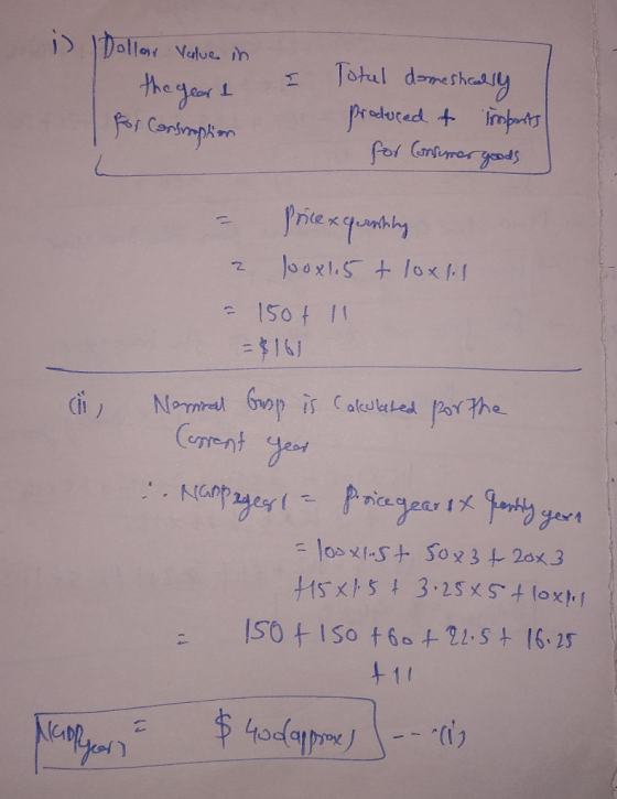 i) Hollow value in the years for Consrapion I Totul domeshedily produced t imports for Consumer goods - Pricexqurshty 2 100x1