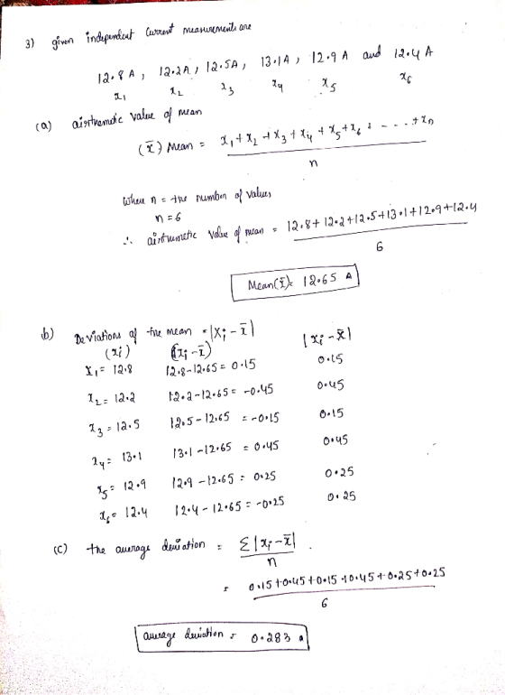 3) given independent Current measuremenila tere 12.8A, 12.21., 12.5A, 13.14, 12.9 A and 12.4A 23 24 Xg 26 2, 12 man (a) +7 ai