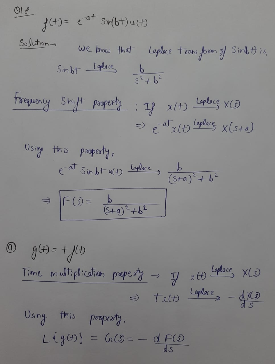 018 f(+) = eat Sirbt)u(+) Solution We know that Laplace toans form of Sinbt) is Sinbt Laplace b S² +6² Frequency Shift proper
