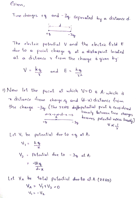 iven, Tuso che°1,s + t and -Zg sepe ated by a distance d epeyale a dis Lance d The eletrie potential V and the electric feld