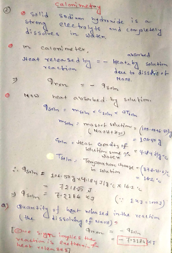 (2 calorimetry & solid sodium hydronide strong electrolyte and dissolves in water. is a completely In calorimeter, absorbed H
