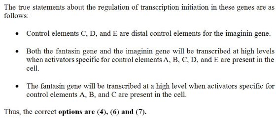 The true statements about the regulation of transcription initiation in these genes are as follows: . Control elements C, D,