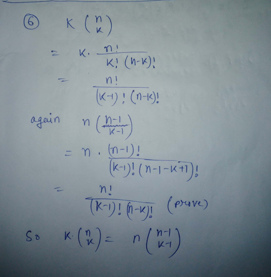 6 K (2) a K. Mi (M-ki (K4) : (n=k)! again n (rūm = n. (n-1)! (k-)!(n-1-(+1)! n! TK-1)! M-k)! (prave) So K. (%) = n(h / 1