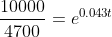\frac{10000}{4700}=e^{0.043t}